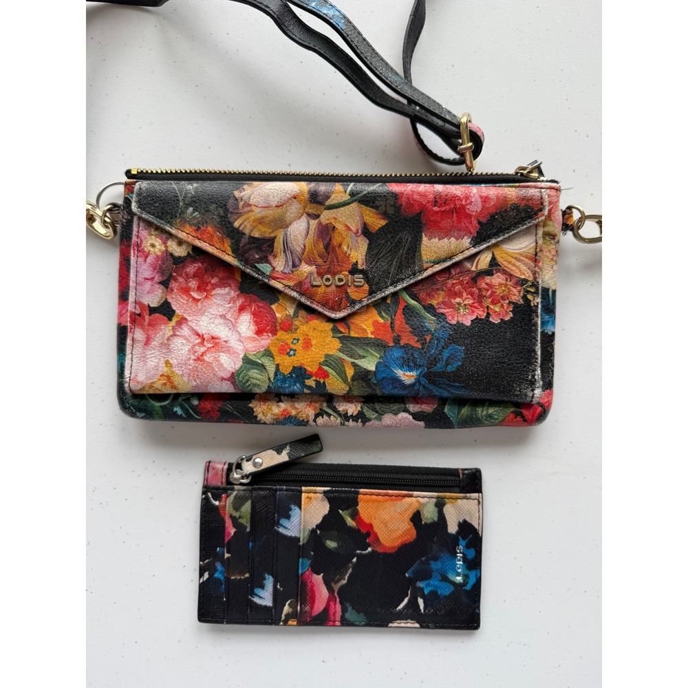 Lodis Leather Wallet Organizer Floral Crossbody Purse With Card Stacker Case
